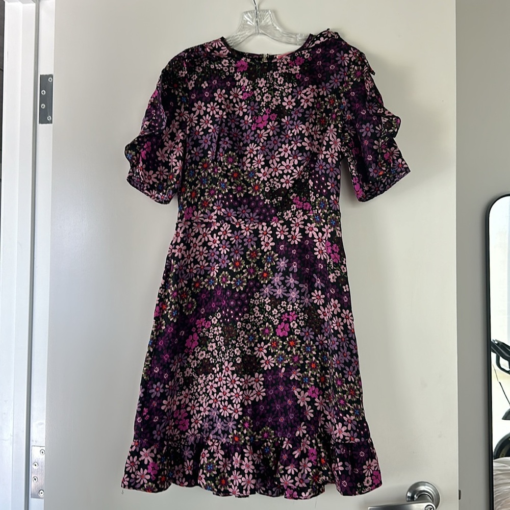 kate spade Purple Floral Ruffle Sleeve Dress - Picture 3 of 4